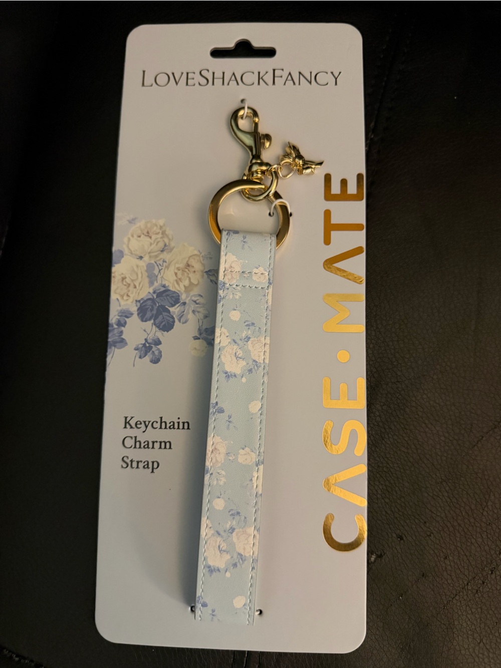 case-mate Light Blue Floral Keychain Strap with Gold Accents
